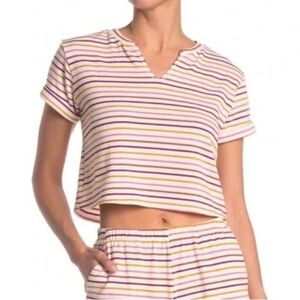 Lush rainbow stripe notched crop Short-sleeve tee ONLY, Size M, NWT